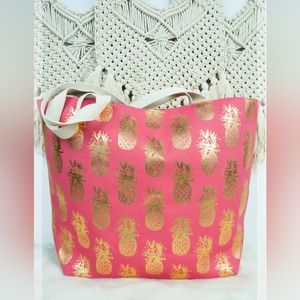 GOLDEN PINEAPPLE CORAL SHOULDER TOTE
